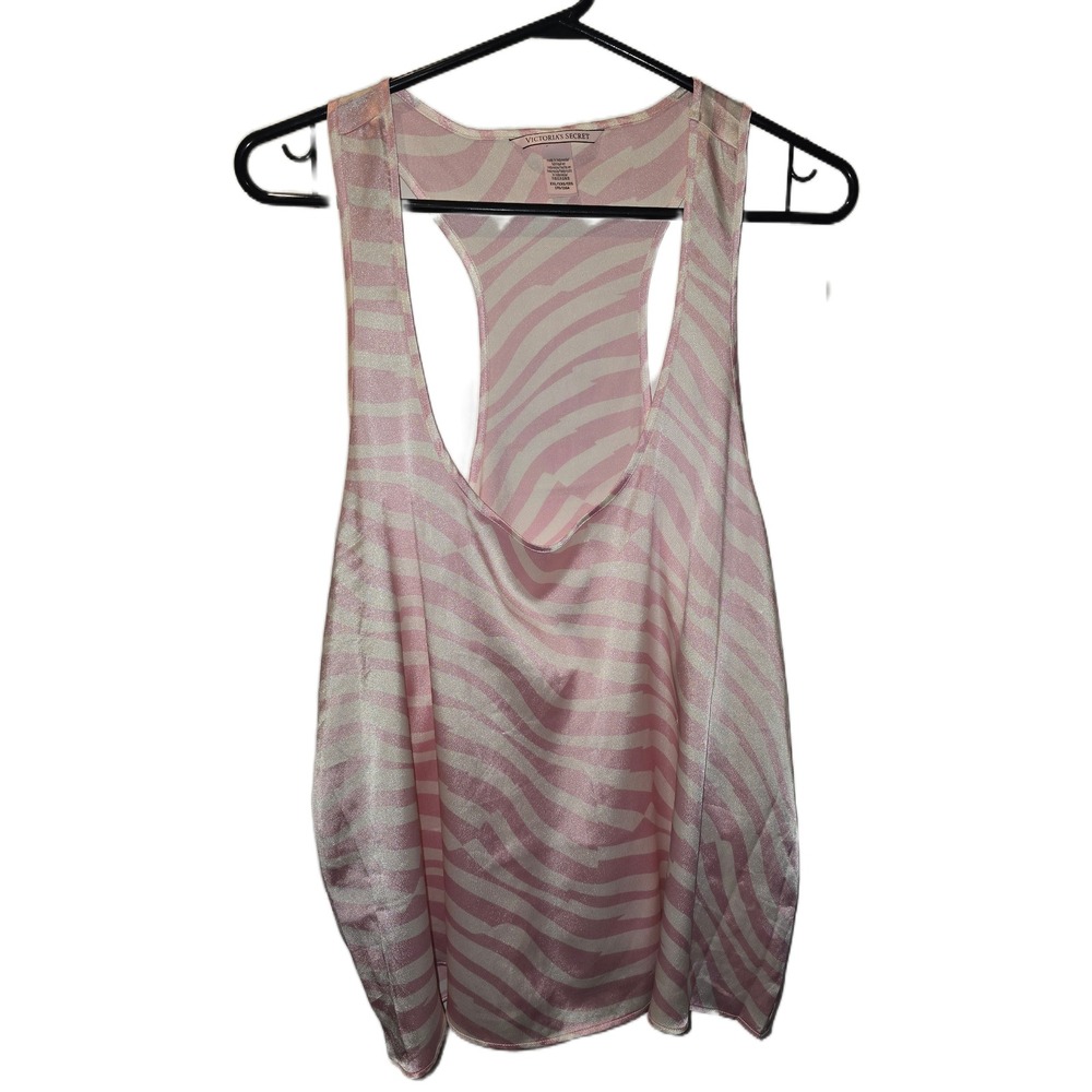 Victorias Secret Pink Zebra Satin Racerback Tank Top XXL Shimmer Animal Print